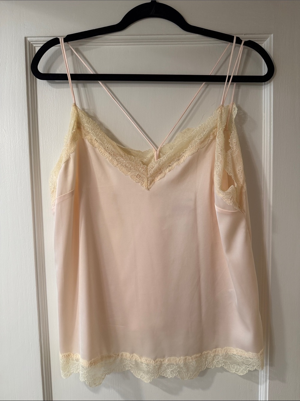 Soprano Blush Pink Satin Lace-Trim Cami